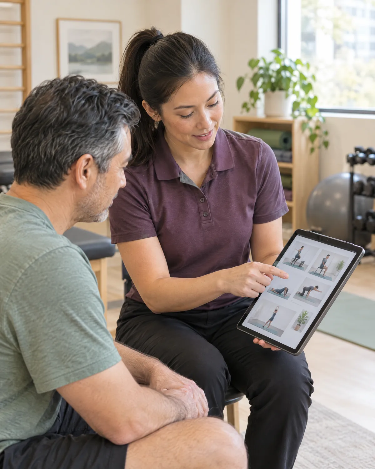Kinesiologist reviewing an exercise plan with a client