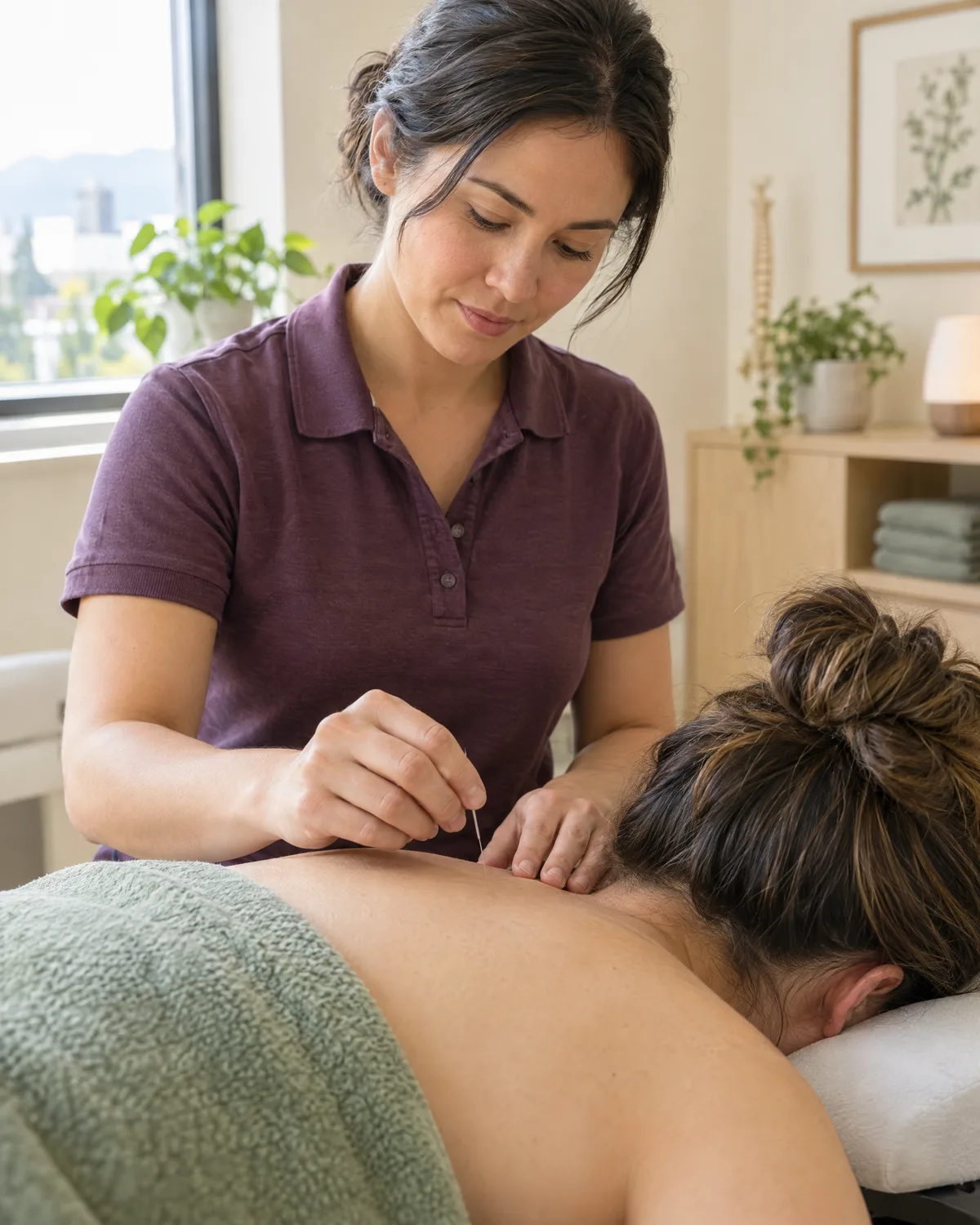 Physiotherapist performing IMS dry needling on the upper back