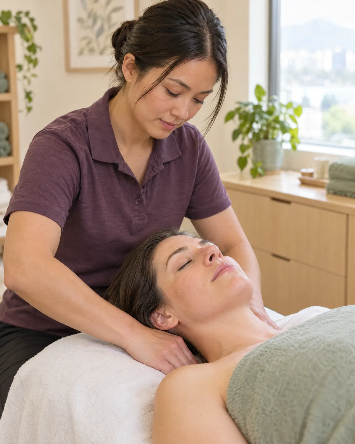 Neuromuscular therapy on the neck and shoulder