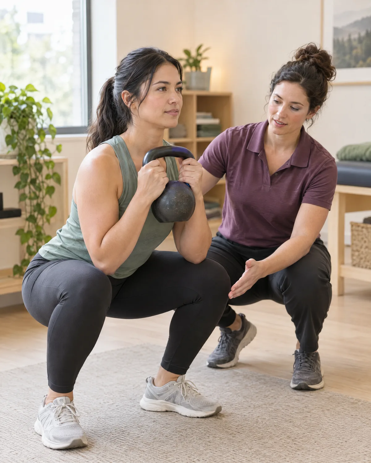 Kettlebell squat with a kinesiologist