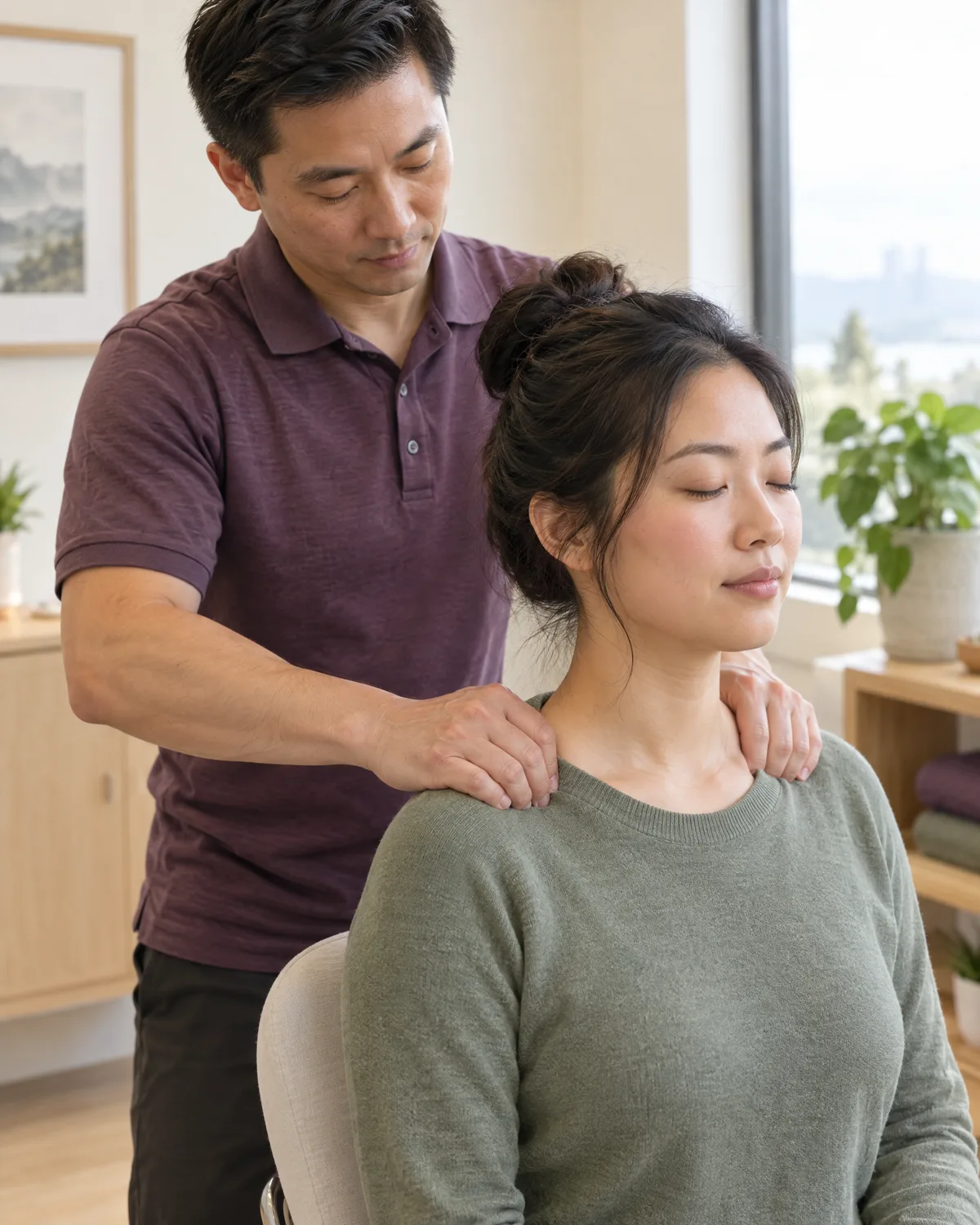 Tui na massage on the shoulders